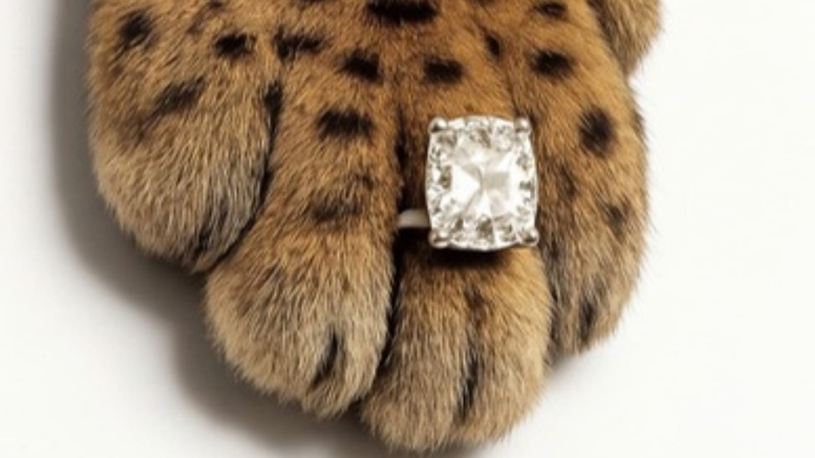 Leopardí tlapa s velkým diamantovým prstenem
